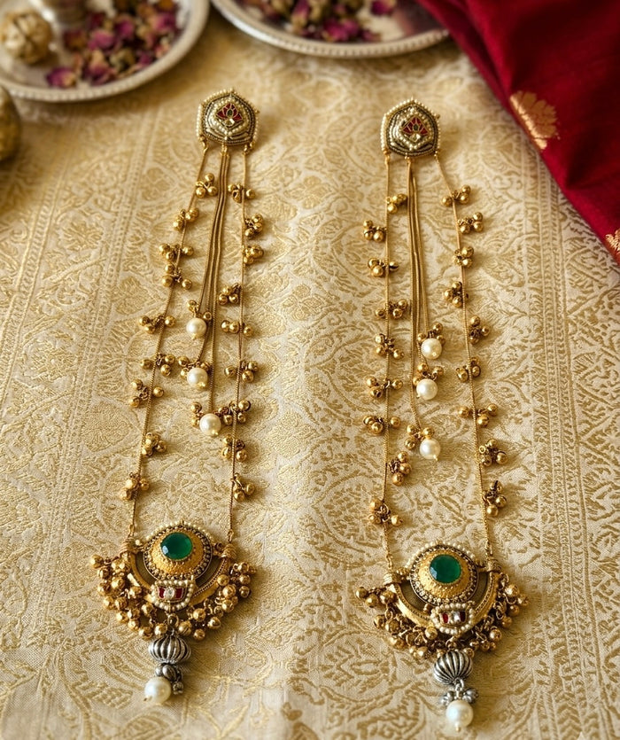 Pachi Kundan Pearl Drop Long Kashmiri Earrings Set