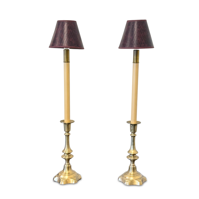 Pair of Brushed Brass Candlestick Buffet Lamps