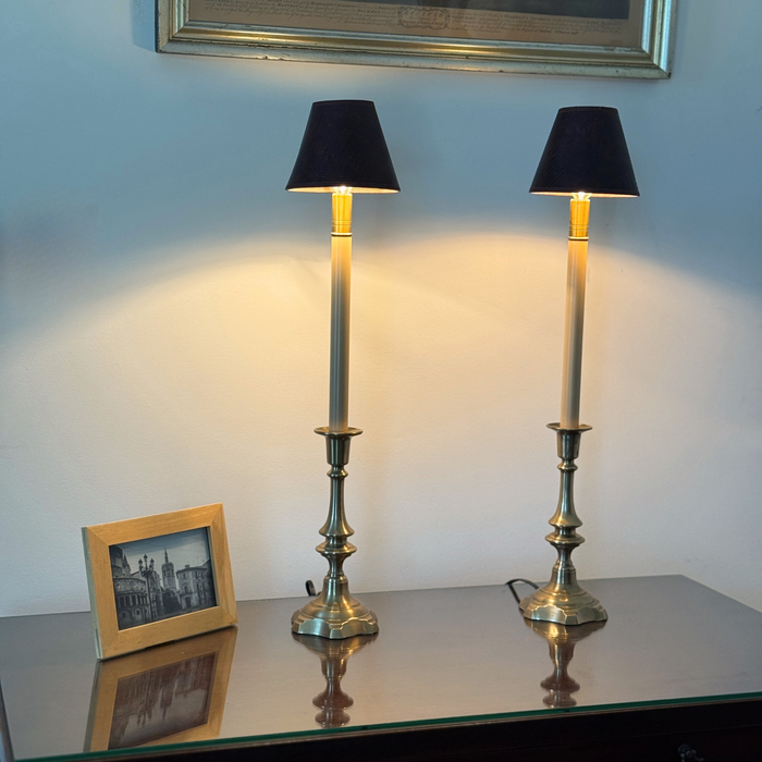 Pair of Brushed Brass Candlestick Buffet Lamps