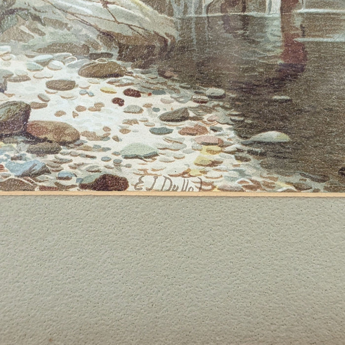 Pair of Framed Antique Chromolithographs of River Scenes by Edward J. Duval