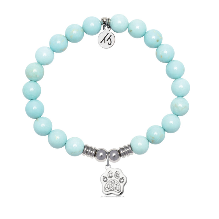 Paw CZ Charm with Blue Turquoise Gemstone Bracelet