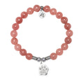 Paw CZ Charm with Strawberry Jade Gemstone Bracelet