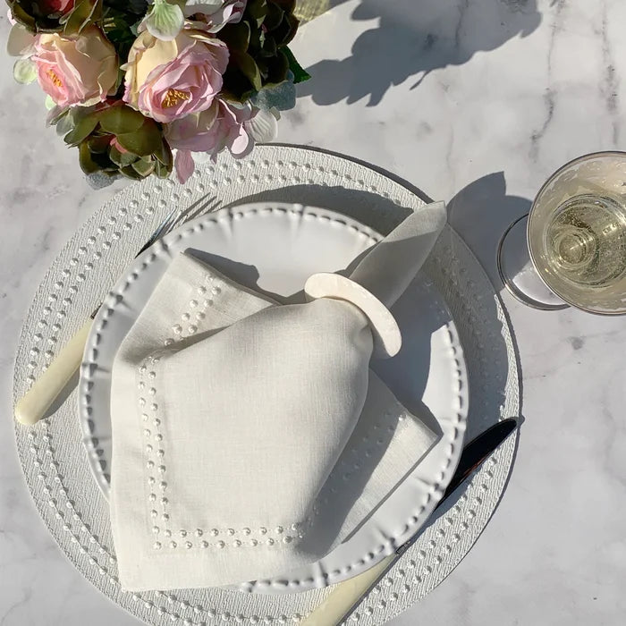 Pearls Embroidered Linen Napkin | Set of 4