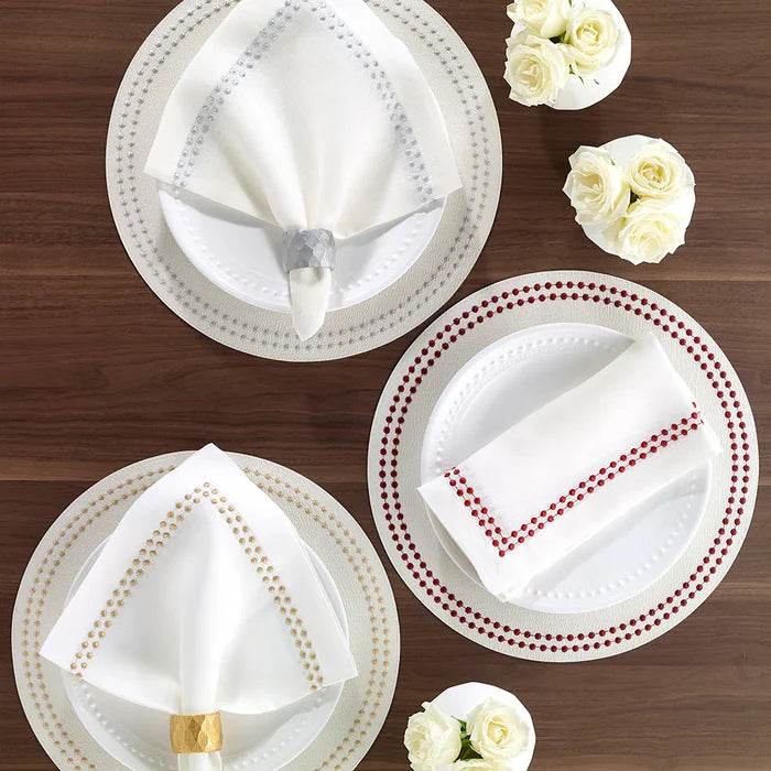 Pearls Embroidered Linen Napkin | Set of 4