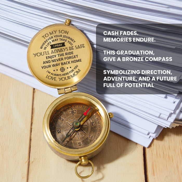 Personalized Engraved Compass - To My Son, I Pray You'll Always Be Safe - Love, Your Mom - Gpb16002