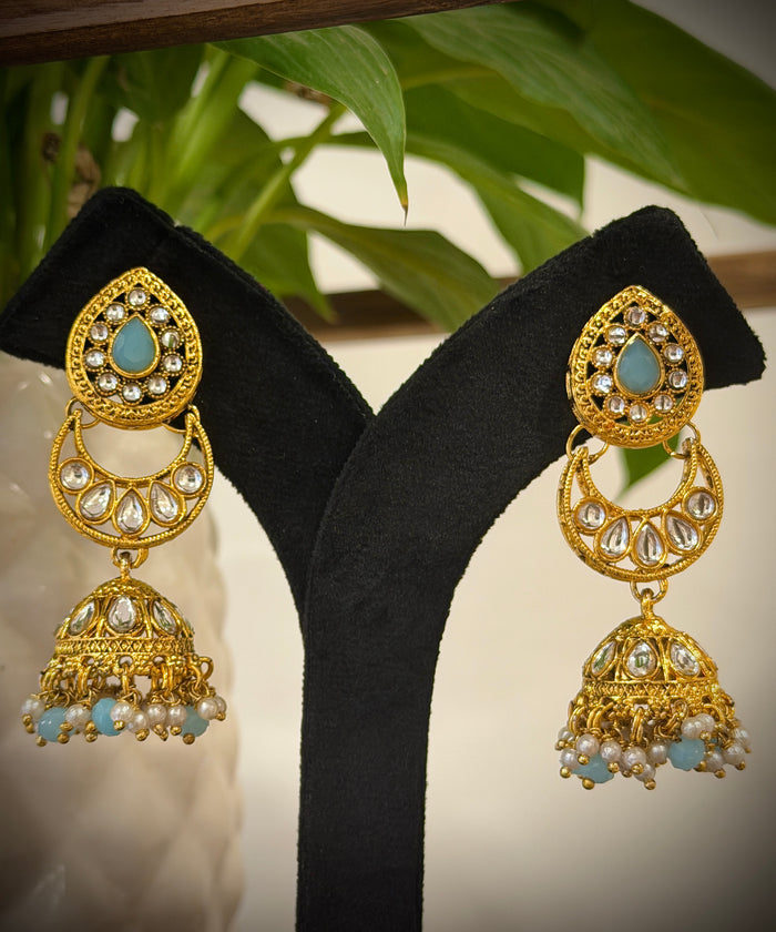 Polki Kundan Turquoise Stone Pearl Drop Choker Necklace Set