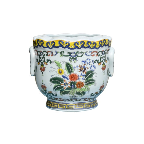 Porcelain Blue and Yellow Floral Trim Cachepot