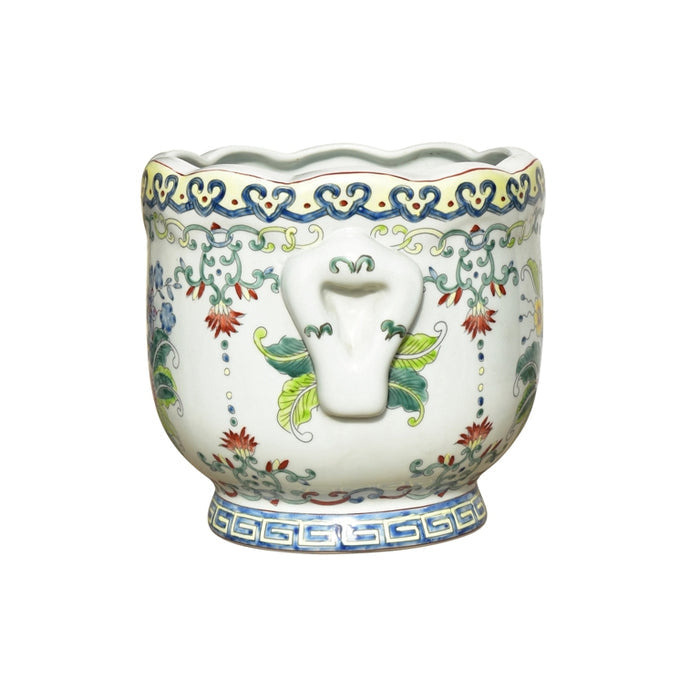 Porcelain Blue and Yellow Floral Trim Cachepot