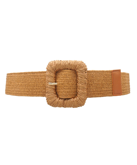 Rectangle Buckle Straw Stretch Belt