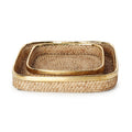 Rectangle Hand Woven Rattan Tray with Brass Rim Accent