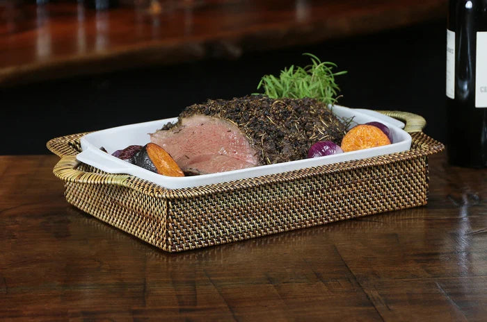 Rectangular Casserole Basket with Stoneware Roaster