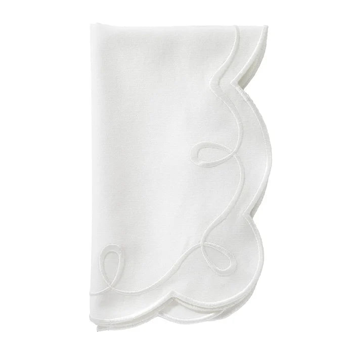 Ribbon Twirl Embroidered Napkins | Set of 4 - White