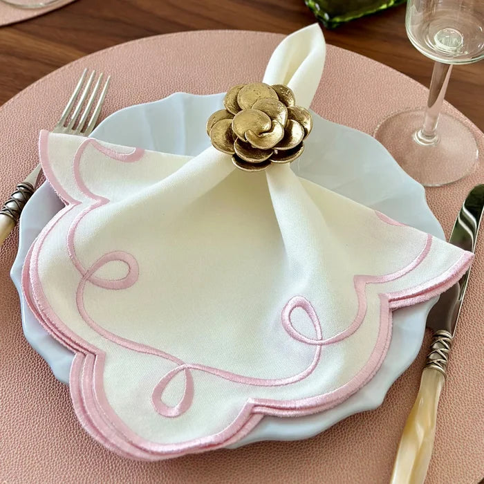 Ribbon Twirl Embroidered Napkins | Set of 4 - White