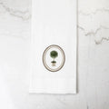 Rosemary Topiary White Linen Tea Towel