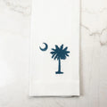 Royal Blue Palmetto White Linen Tea Towel