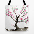 Art Tote Bag - Cherry Blossom Sakura Watercolor Painting - Shopping Bag Brazen Design Studio Rosy Brown