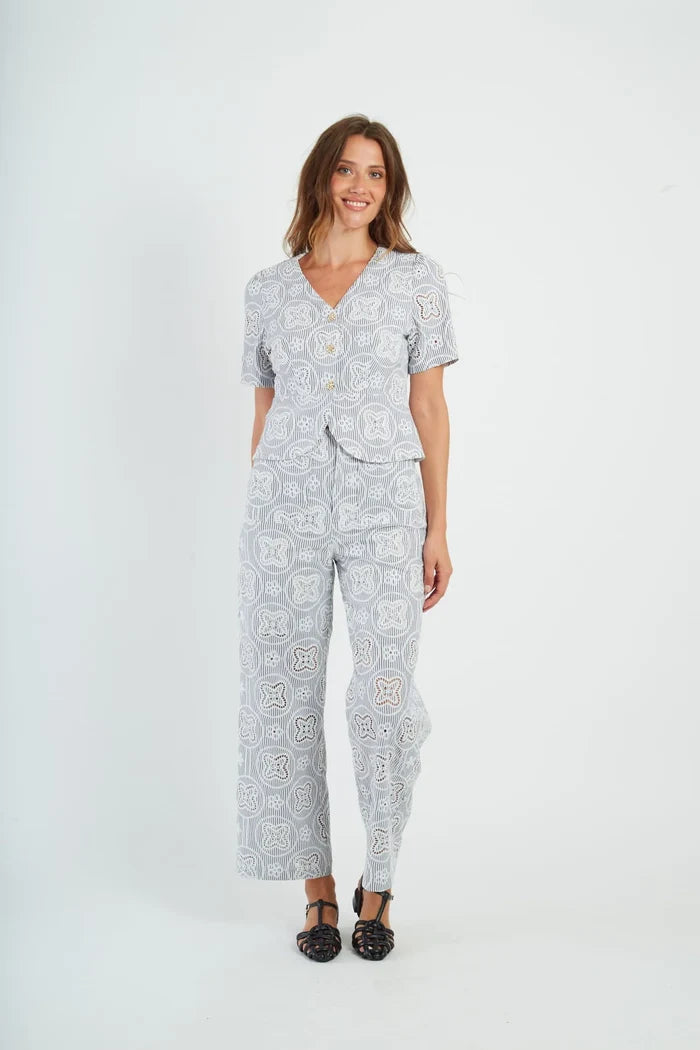 SALE BERTHEA straight-leg trousers with eyelet embroidery