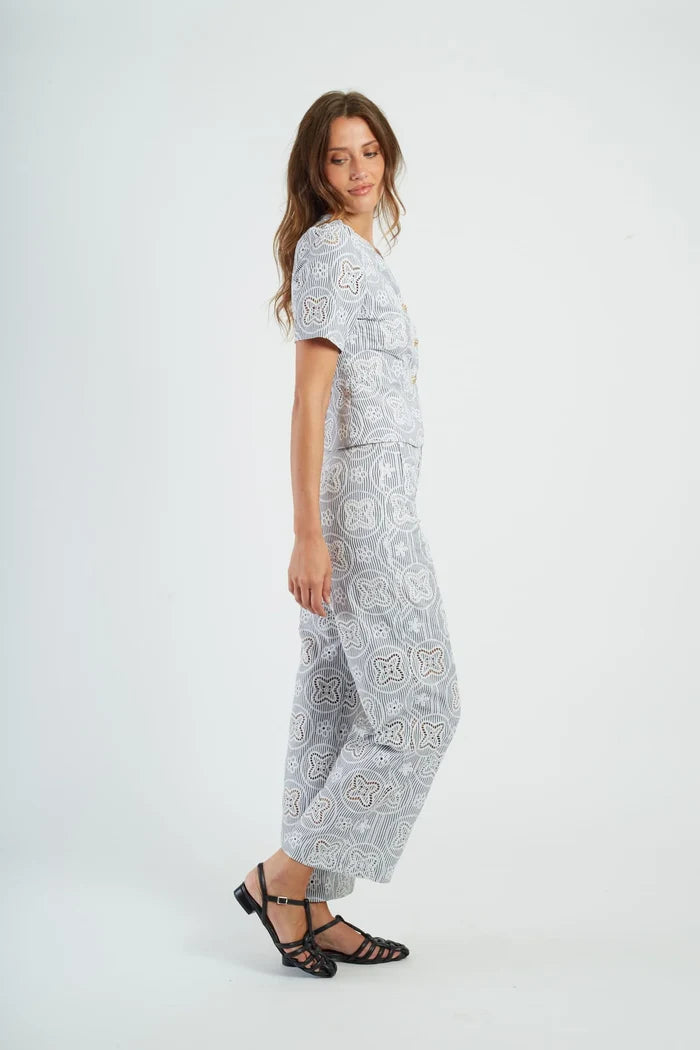 SALE BERTHEA straight-leg trousers with eyelet embroidery