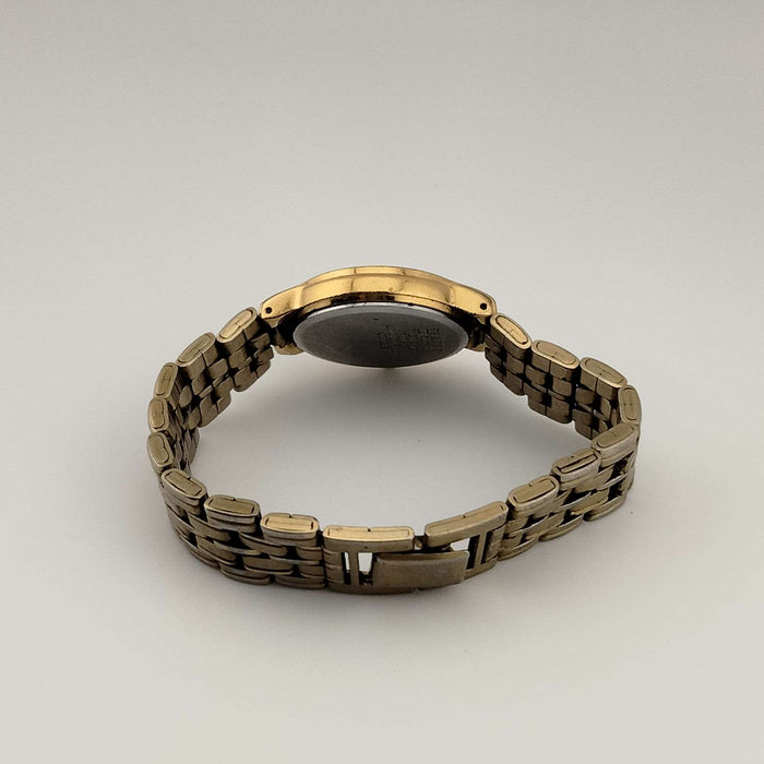 I Like Mikes Mid Century Modern Watches Seiko Petite Gold Tone Watch, Quilted Face Detail, Bracelet Strap