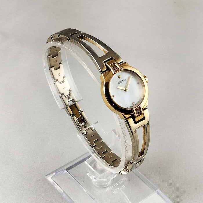 I Like Mikes Mid Century Modern Watches Seiko Petite Watch, Mother of Pearl Dial, Bracelet Strap