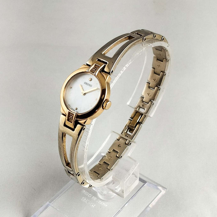 I Like Mikes Mid Century Modern Watches Seiko Petite Watch, Mother of Pearl Dial, Bracelet Strap
