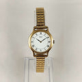 I Like Mikes Mid Century Modern Watches Seiko Round Woman's Watch, Gold Tone, White Face, Stretch Strap