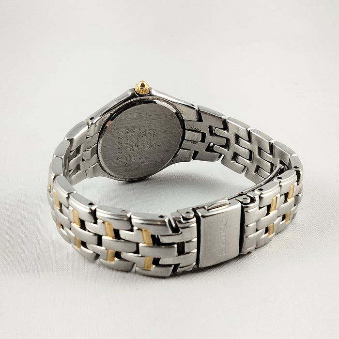 I Like Mikes Mid Century Modern Watches Seiko Unisex Silver and Gold Tone Watch, Date Window, Bracelet Strap