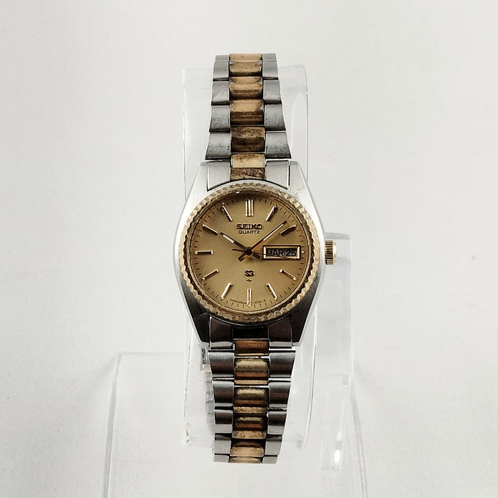 I Like Mikes Mid Century Modern Watches Seiko Unisex Silver and Gold Tone Watch, Gold Tone Dial, Bracelet Strap