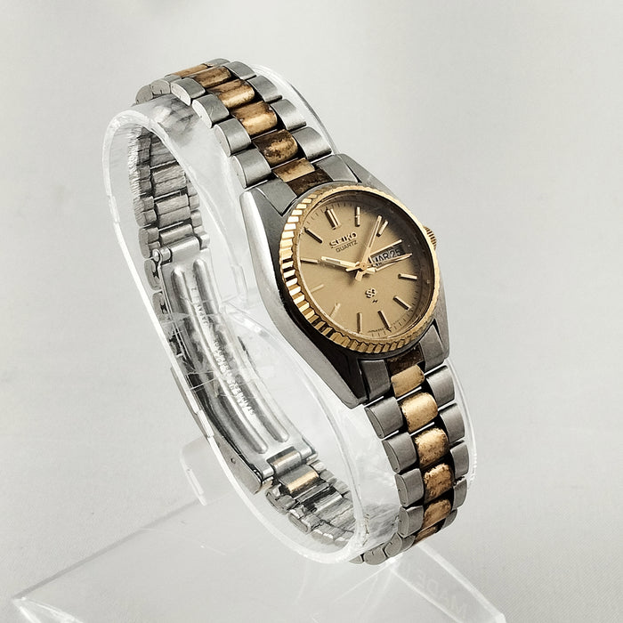 I Like Mikes Mid Century Modern Watches Seiko Unisex Silver and Gold Tone Watch, Gold Tone Dial, Bracelet Strap