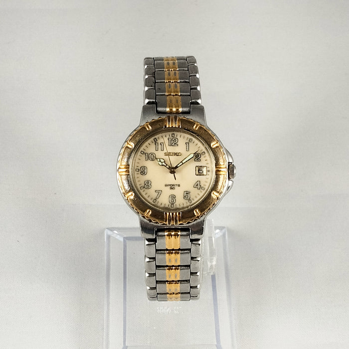 I Like Mikes Mid Century Modern Watches Seiko Unisex Watch, Gold and Silver Tone, Mint Hands, Bracelet Strap