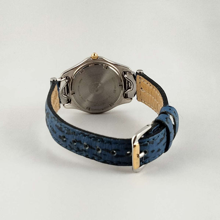 I Like Mikes Mid Century Modern Watches Seiko Unisex Watch, White Dial, Blue and Black Leather Strap