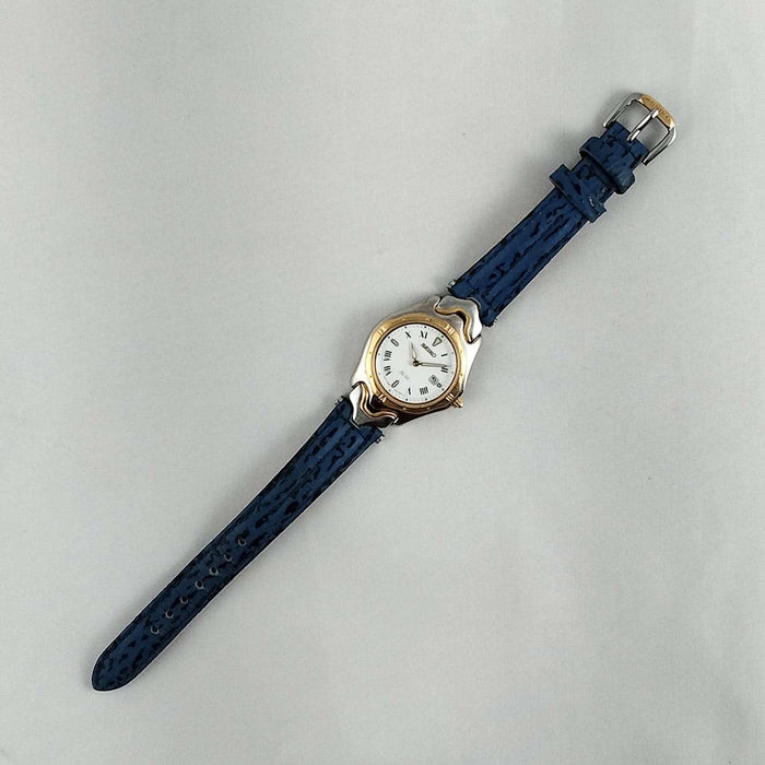 I Like Mikes Mid Century Modern Watches Seiko Unisex Watch, White Dial, Blue and Black Leather Strap