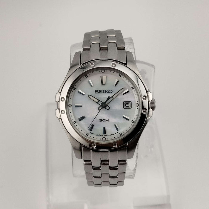 I Like Mikes Mid Century Modern Watches Seiko Women's Watch, Mother of Pearl Dial, Stainless Steel Bracelet Strap