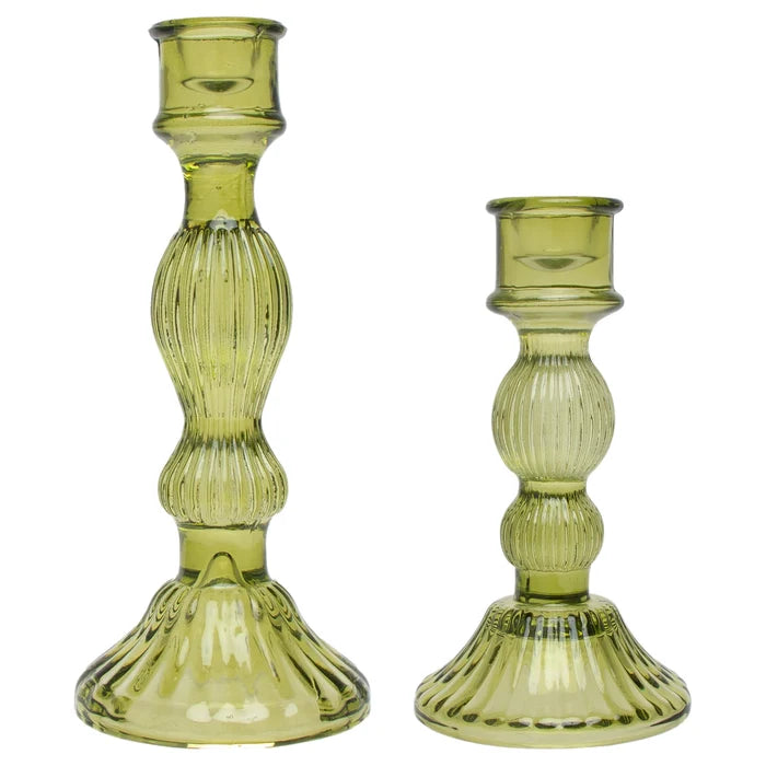 Set of 2 Glass Candle Sticks
