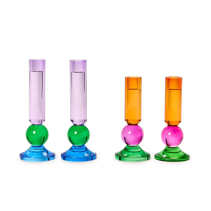 Set of 2 Glass Taper Candlestick Candleholders