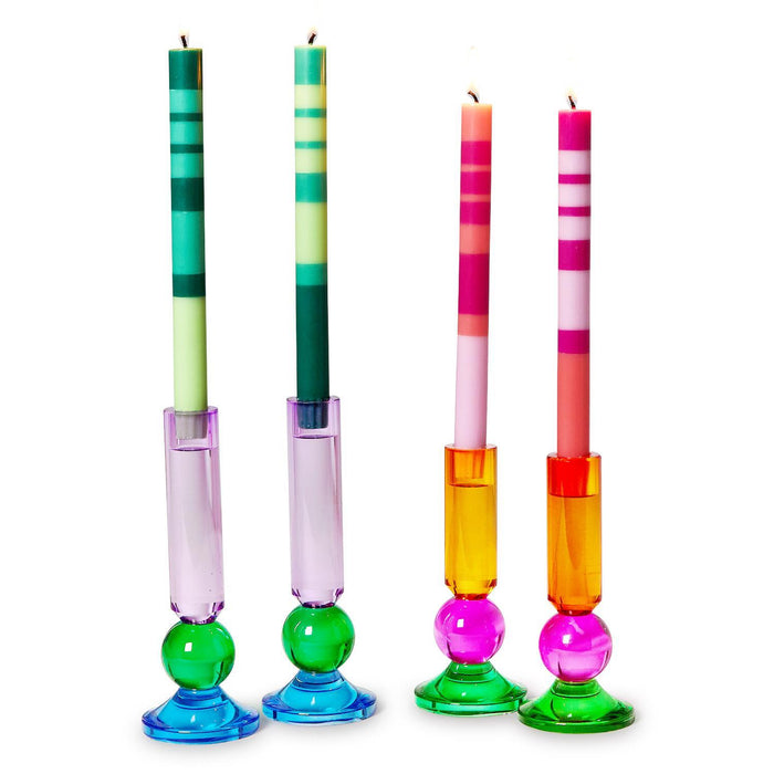 Set of 2 Glass Taper Candlestick Candleholders