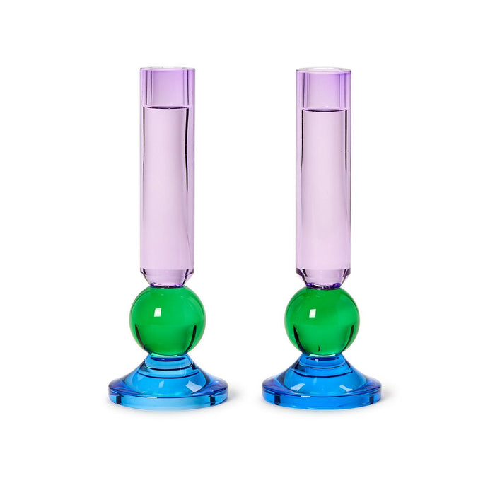 Set of 2 Glass Taper Candlestick Candleholders