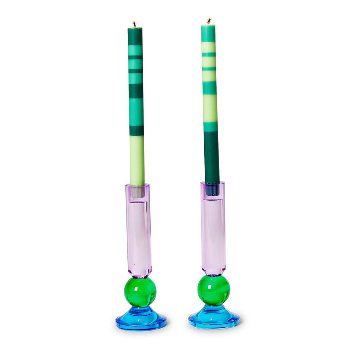 Set of 2 Glass Taper Candlestick Candleholders
