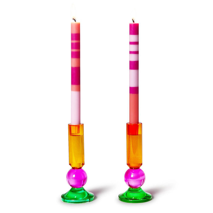 Set of 2 Glass Taper Candlestick Candleholders