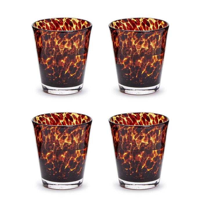 Set of 4 Tortoise Print Double Old Fashion Glass