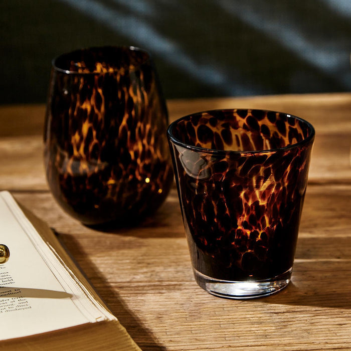 Set of 4 Tortoise Print Double Old Fashion Glass