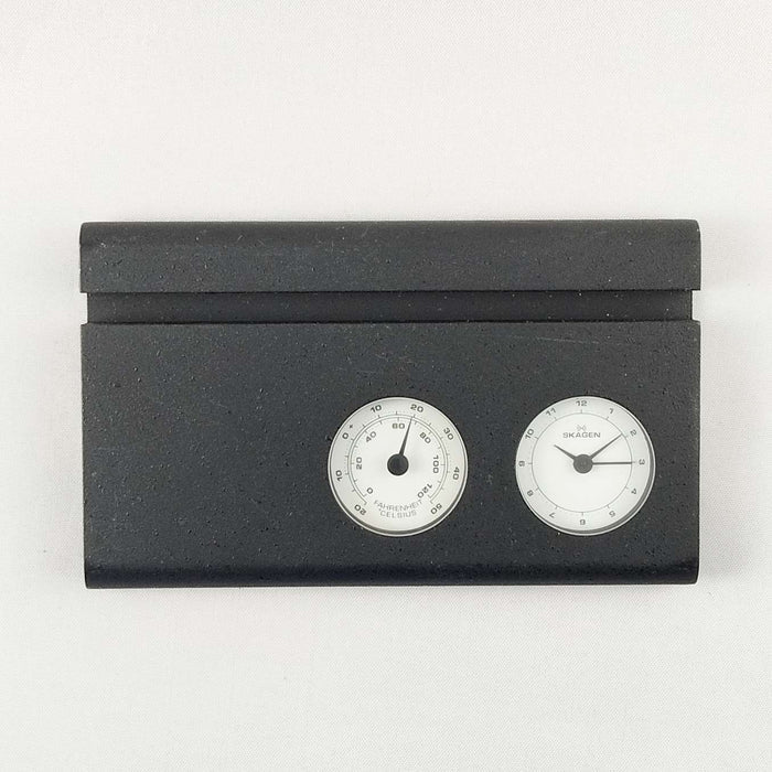 I Like Mikes Mid Century Modern Clock Skagen Desk Clock Business Card Holder with Temperature Dial