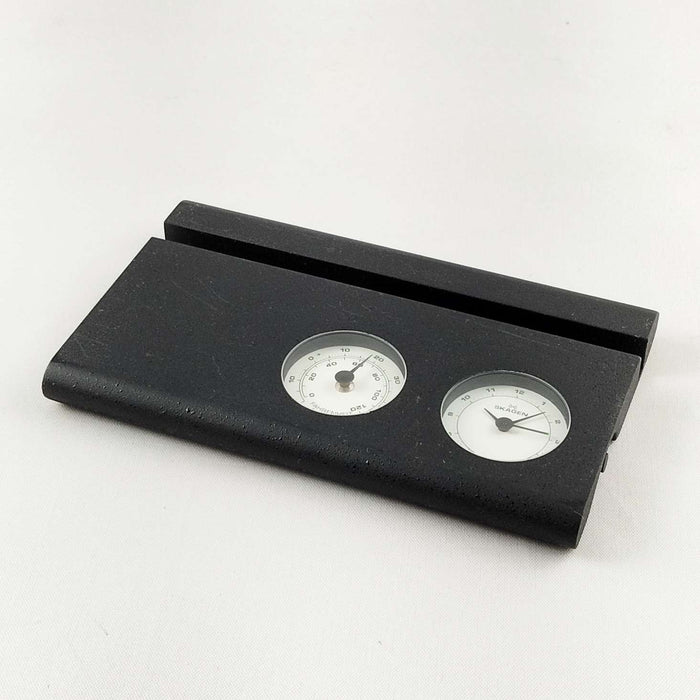 I Like Mikes Mid Century Modern Clock Skagen Desk Clock Business Card Holder with Temperature Dial