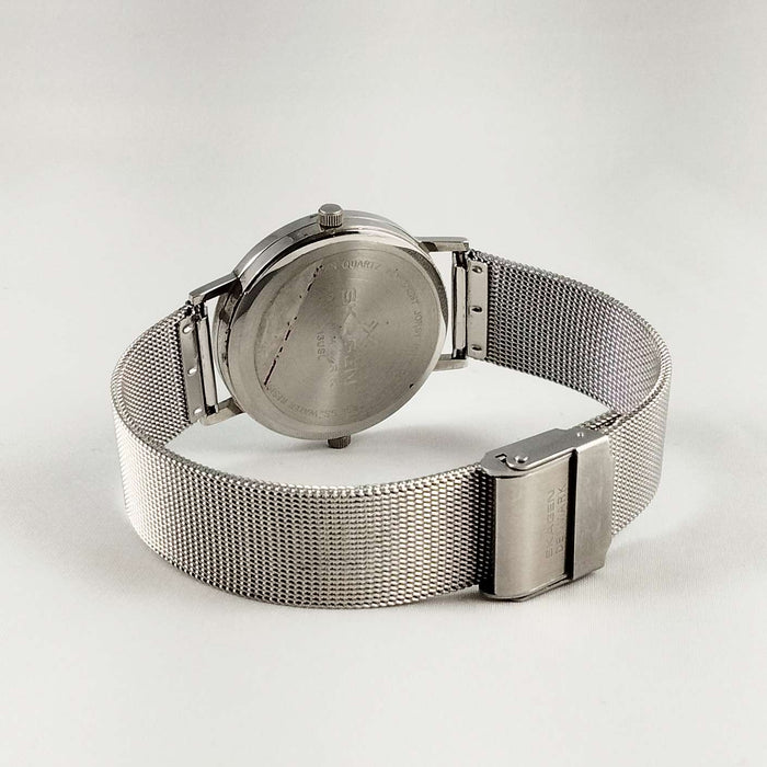 I Like Mikes Mid Century Modern Watches Skagen Men's Watch, Dual Time, Off-White Dial with Vertical Stripes