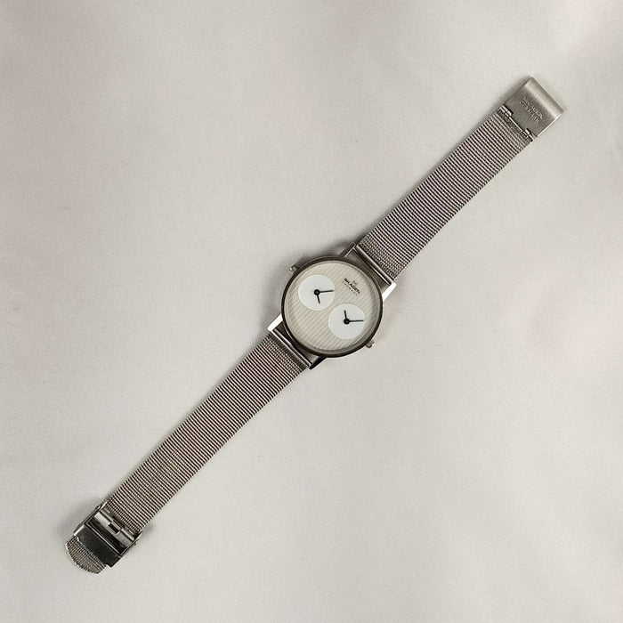 I Like Mikes Mid Century Modern Watches Skagen Men's Watch, Dual Time, Off-White Dial with Vertical Stripes