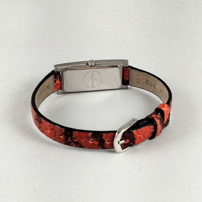 I Like Mikes Mid Century Modern Watches Skagen Petite Watch, Elongated Dial, Red and Black Genuine Calfskin Strap