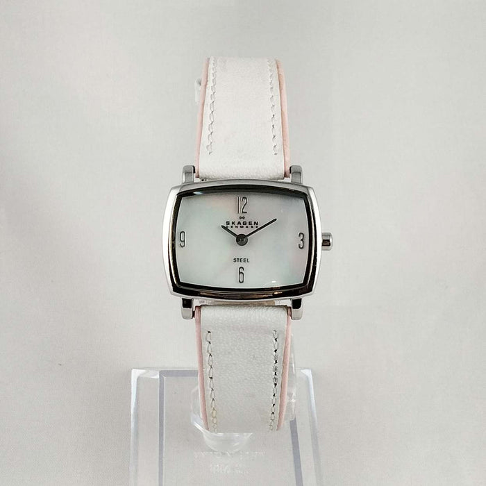 I Like Mikes Mid Century Modern Watches Skagen Titanium Watch, Mother of Pearl Dial, Bracelet Strap