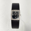 I Like Mikes Mid Century Modern Watches Skagen Women's Stainless Steel Square Watch, Jewel Details, Black Genuine Leather Strap