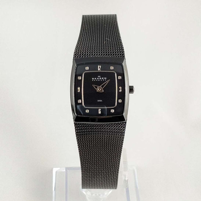 I Like Mikes Mid Century Modern Watches Skagen Women's Watch, Jewel Hour Markers, Black Mesh Strap