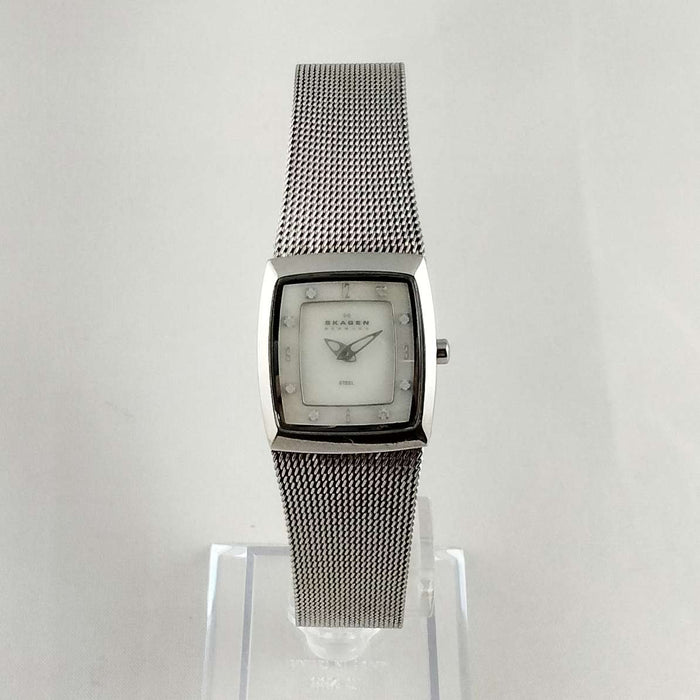 I Like Mikes Mid Century Modern Watches Skagen Women's Watch, Mother of Pearl Dial, Jewel Details, Mesh Strap